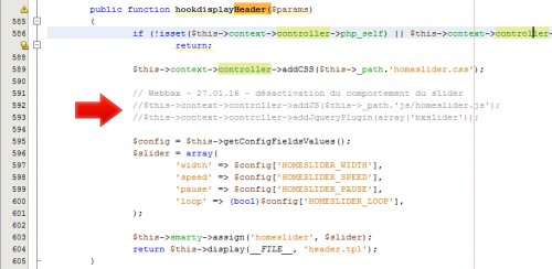 En commentant ces deux lignes, le module perdra son comportement de slider et affichera une image fixe.