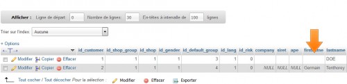 Dans la base de données sous PHPmyAdmin, le champ est effectivement vide, on va donc le remplir avec une valeur.