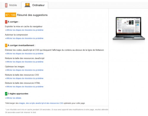 L'ancienne version de Prestashop fait moins bien avec 67% et pourtant un affichage extrêmement rapide. La partie mobile on en tiendra pas compte car non optimisée avec un score de 56%.