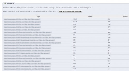 Une section est réservée aux statistiques, vous pouvez donc voir les pages mise en cache et les accès les plus fréquentes. Une bonne manière aussi de voir où sont les zones chaudes de la boutique.