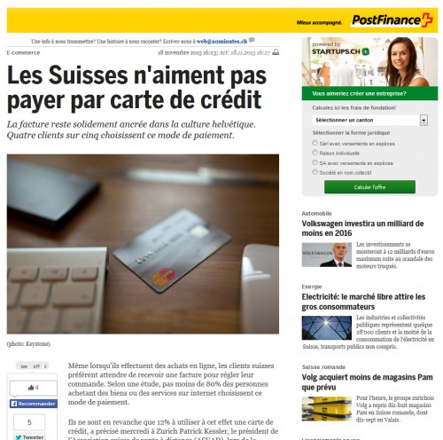 Paru dans le 20 minutes, il est démontré que selon la statistique 80% des clients paieraient par facture s'ils en ont la possibilité.