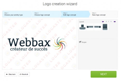 A l'étape 3 on peut modifier le logo choisir... l'apparence et le tester aussi sur des fonds différents pour se faire une idée du rendu.