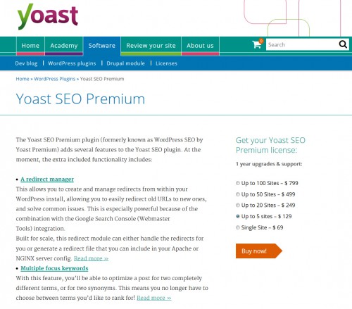 Pour avoir plus d'option, dont les redirections à gérer simplement dans le plugin, j'ai pris la version premium de Yoast à 69$ un investissement justifié, car cela fait gagner du temps plutôt que de naviguer entre X fenêtres.
