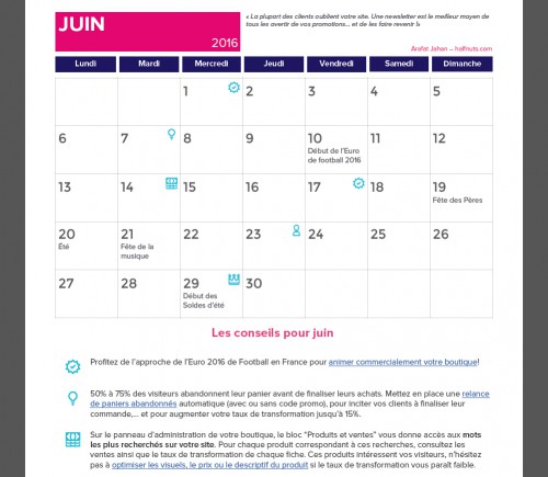 Si vous faites l'effort de lire chaque semaine ce calendrier et que vous appliquez les différents conseils donnés... cela ne pourra être que positif pour votre boutique. L'investissement sur de nouveaux modules ou services, peuvent aussi rendre votre boutique encore plus crédible et sécurisante au yeux des consommateurs.