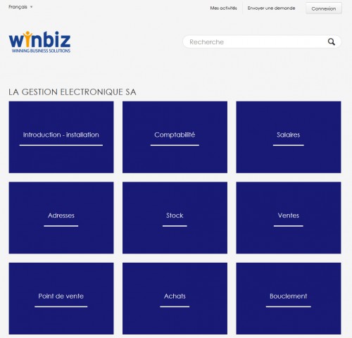 Chez WinBIZ on retrouve l'intégration de la base de connaissance, au premier coup d'oeil on sait où aller chercher de l'information.