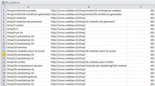 On peut importer facilement l'ensemble des redirections avec un fichier Excel, ce qui est très pratique et accessible même pour des novices.