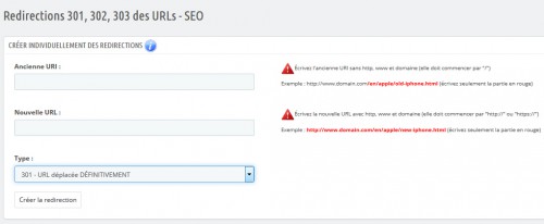 Il est aussi possible d'insérer manuellement des liens, ce qui est utile quand on doit effectuer des ajustements suite à une consultation des pages 404 dans Prestashop ou dans Google Webmaster.