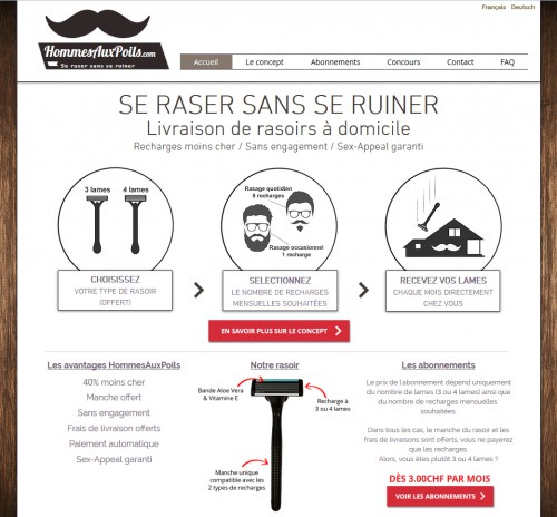 Le design du site est agréable, tout de suite on comprend bien de quoi il en retourne. Très vite on rentre dans le tas en nous montrant un prix attractif à partir de 3 CHF par mois.