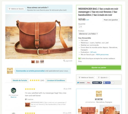 Les avis clients sur Etsy sont beaucoup plus présents, car un lien beaucoup plus fort lie le vendeur / créateur aux acheteurs. On se sent appartenir aussi à un "clan" d'acheteur et cela renforce le côté plaisant.