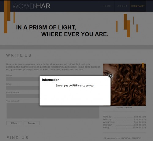 Il faudra oublier le formulaire de contact et mettre un simple lien vers votre adresse e-mail... et oui pas de PHP, pas de formulaires.