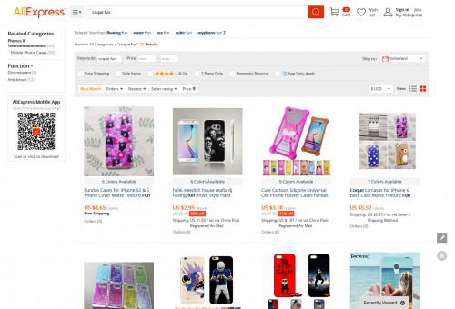 Chez AliExpress, la même recherche me donne des résultats plus pertinents, bon j'avoue... que c'est aussi un gros shop.
