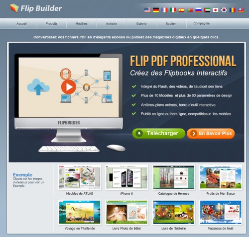Flip Builder est une application qui va vous permettre de réaliser simplement un catalogue dynamique. A noter que cela évite aussi au client qui vient sur le site de charger un catalogue PDF entier, le chargement est beaucoup plus rapide, car il est morcelé (page par page).