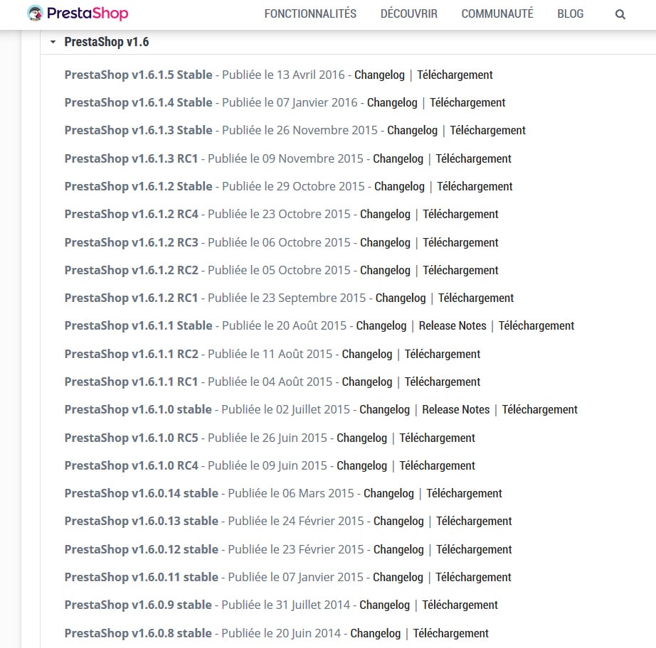 Les mises à jour de Prestashop continuent d'être publiées, pour 2016, il y a déjà deux nouvelles versions disponibles.