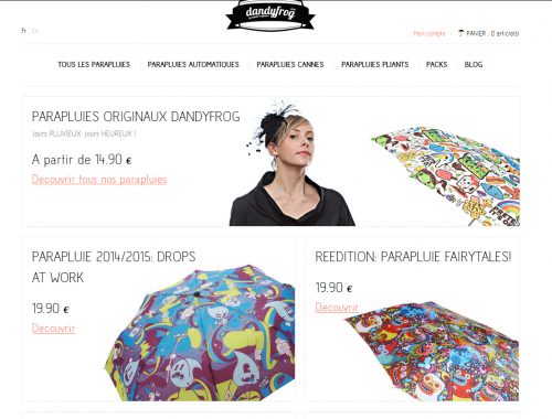 Chez Dandyfrog, si on vend du parapluie c'est parce qu'il y a une réelle envie de création d'apporter quelque chose de nouveau (sur un marché de niche). Typiquement j'aime ça, d'ailleurs j'ai pris un parapluie chez eux, parce que c'était un produit "différent" !
