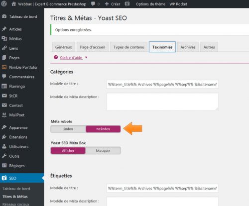 Radical, mais je veux donner priorité à la visibilité du contenu important. Les catégories par exemple sont utiles quand le visiteur est sur le site, pas besoin de lui montrer ça dans Google.