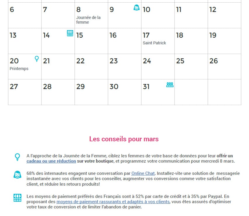 Détail mensuel calendrier