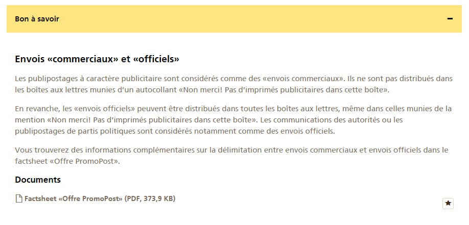Envoi commercial Poste Suisse