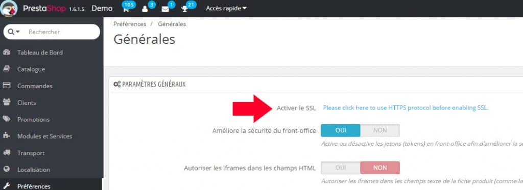 Activation du SSL Prestashop