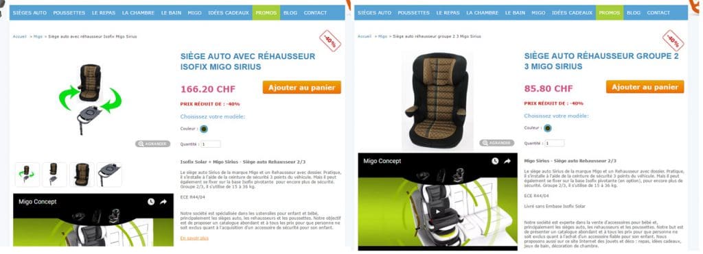 Comparaison deux fiches produit