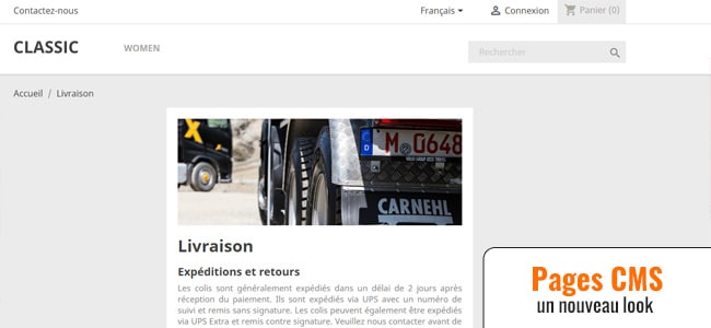 Pages CMS Prestashop un nouveau style
