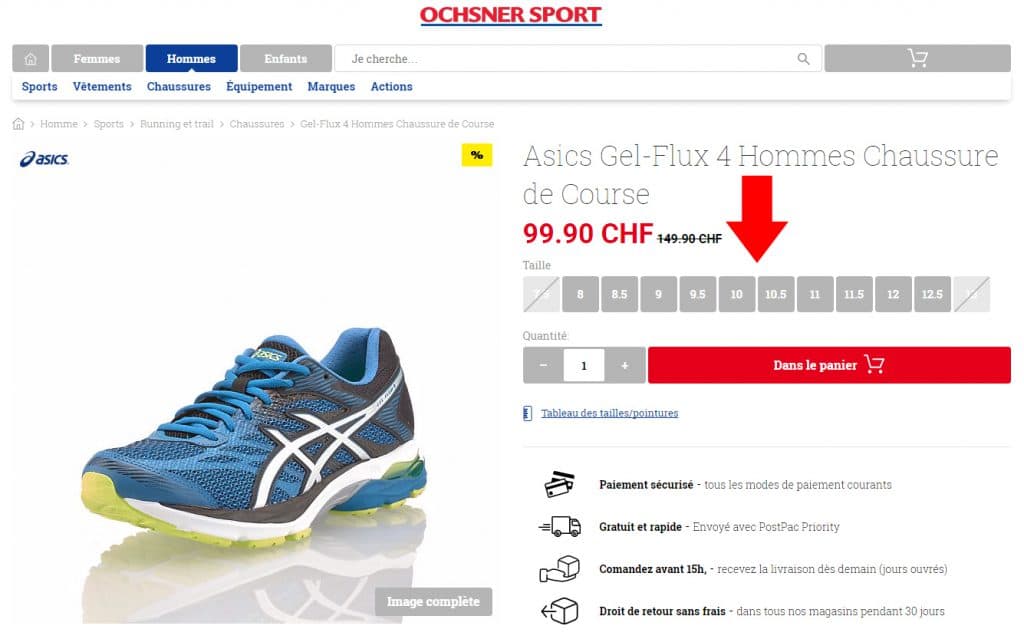 Tailles des chaussures