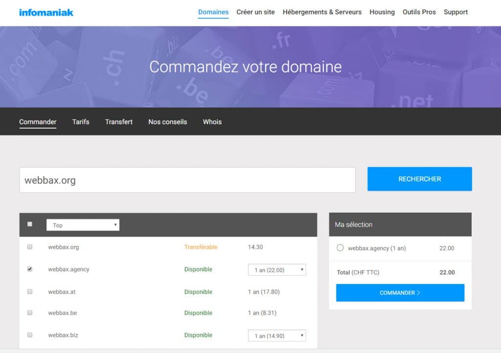 Choisir un nouveau domaine