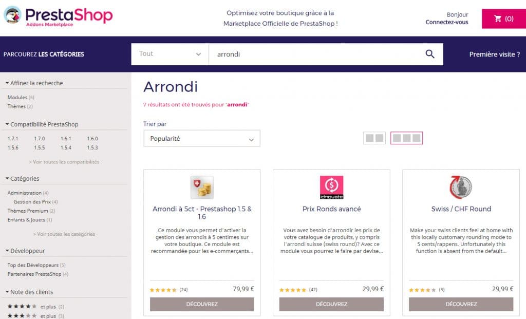 Arrondi à 5ct Prestashop
