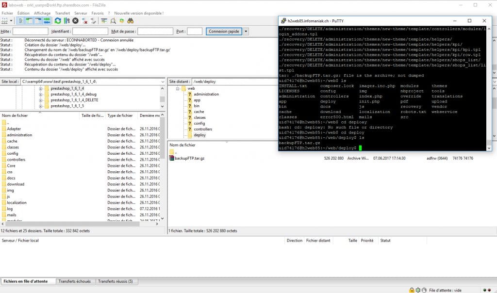 Dézipper backup SSH