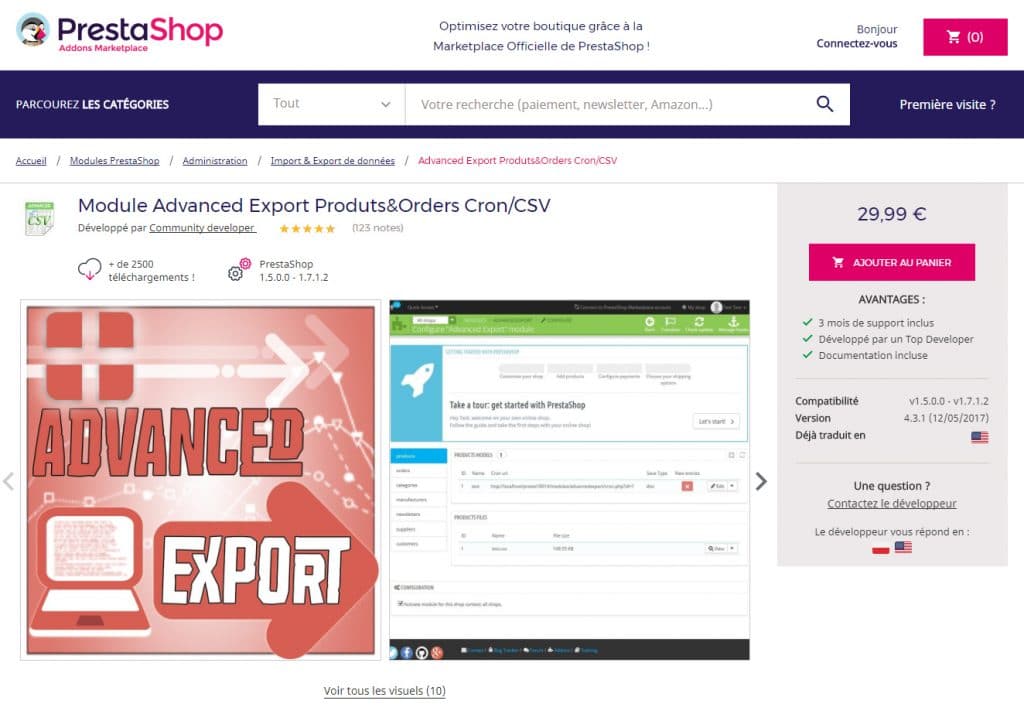 Module d'export CSV Prestashop