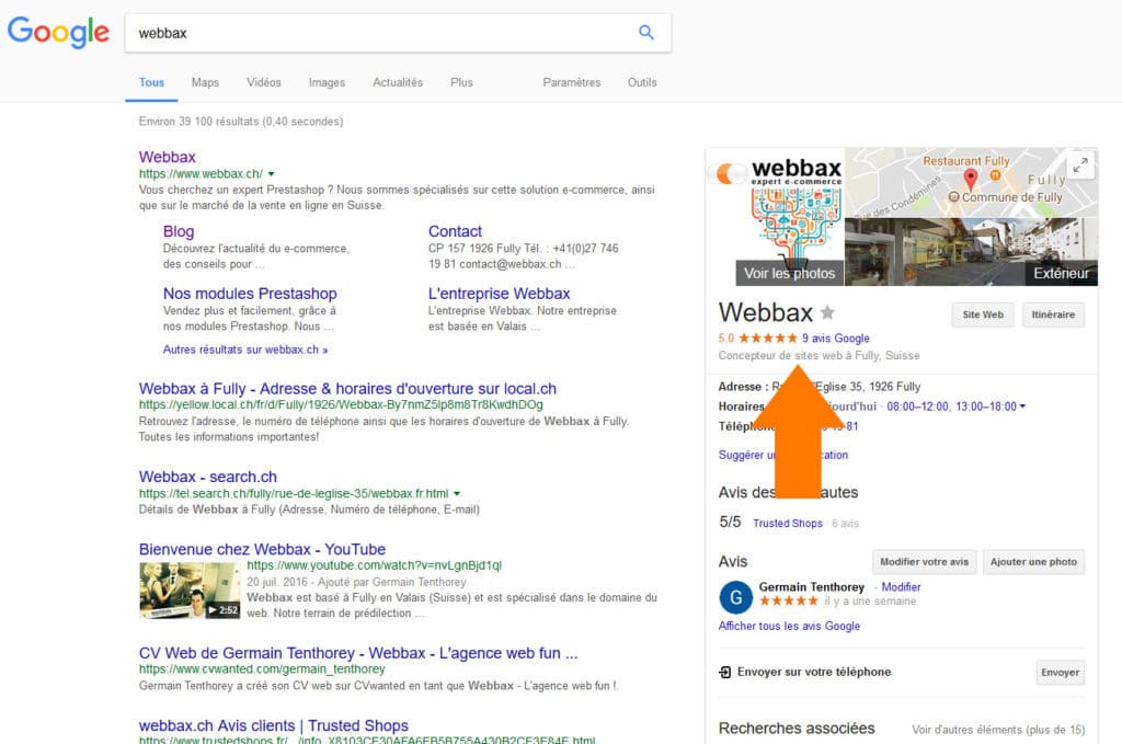 Avis Google sur Webbax