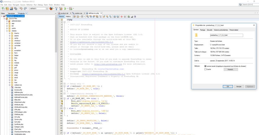 Fichiers de Prestashop
