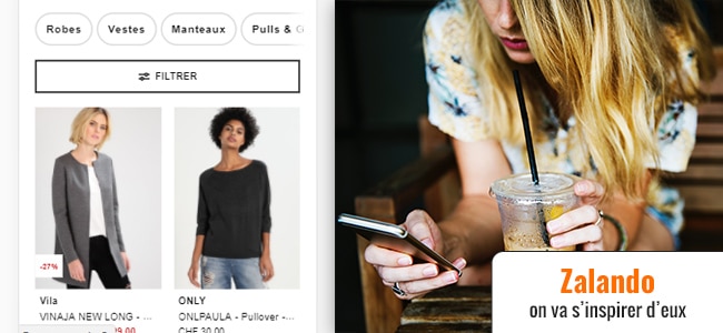 Zalando, les catégories sur mobile