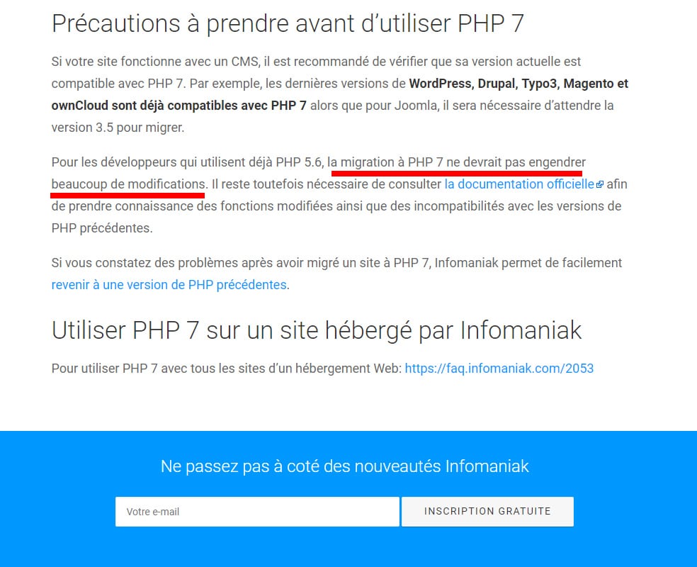 Explications d'Infomaniak PHP7