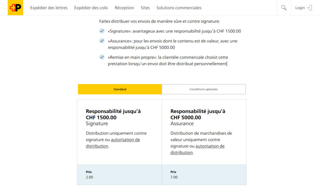 Poste Suisse - contre signature