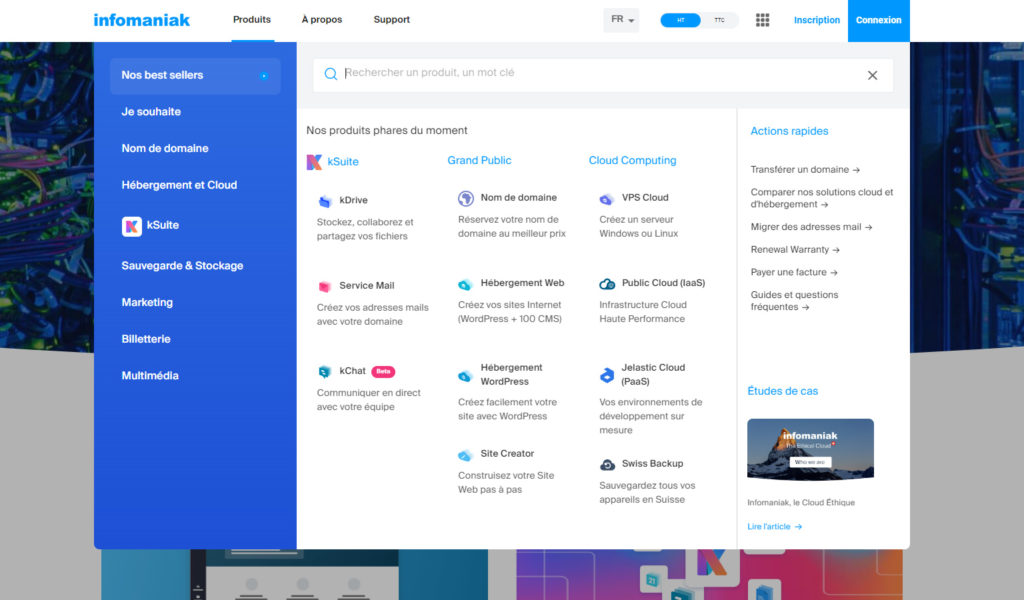 Menu Infomaniak