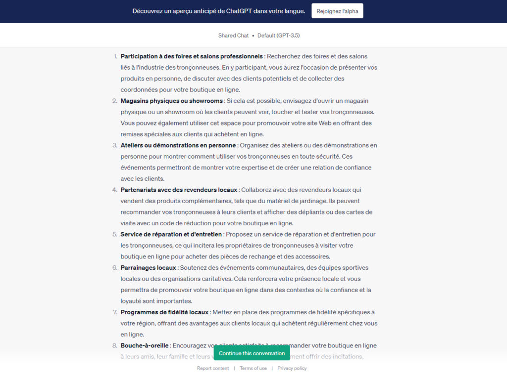 ChatGPT conseils : vente en ligne